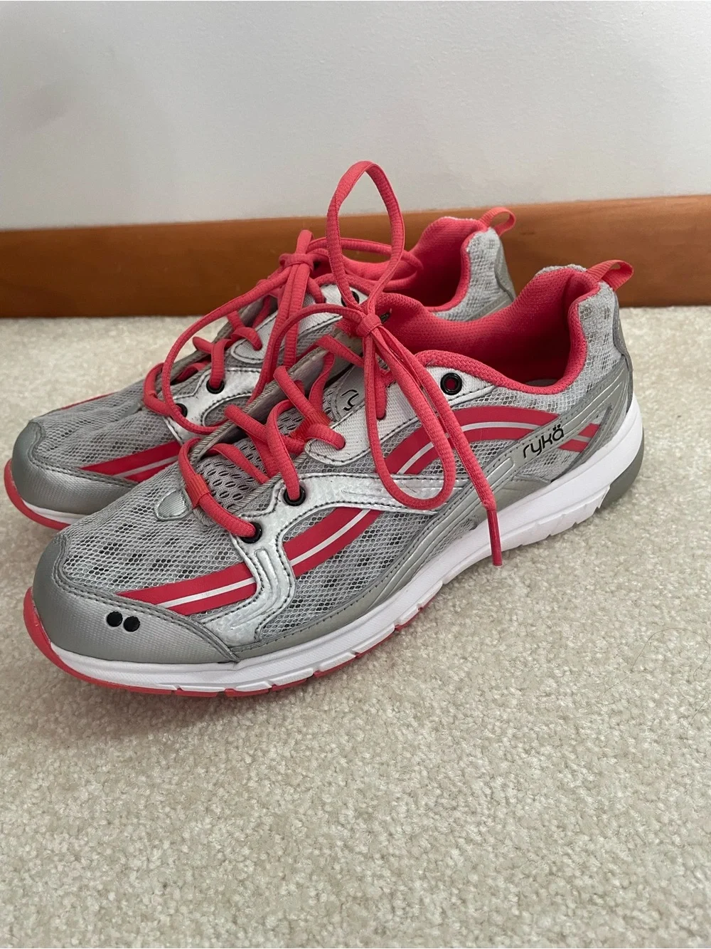 Ryka Kids Silver and Coral Lace-Up Sneakers